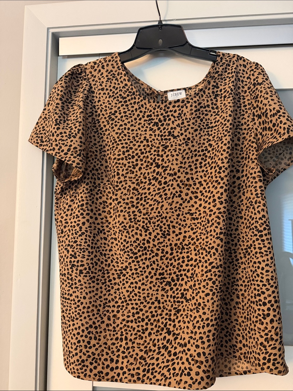 J. Crew Women's Tan Leopard Print Short Sleeve Top